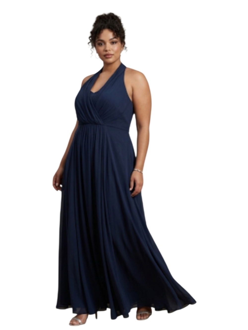 navy blue dress size 14 CLEARANCE - Ladivine CD409 One Shoulder Luminescent Chiffon A-Line Navy Dress (Size 14, 16)
